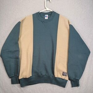 Vintage Russell Athletic Color Block Sweatshirt USA Made 90s Green Tan Crewneck
